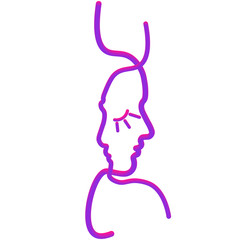 Abstract faces in line. In neon style