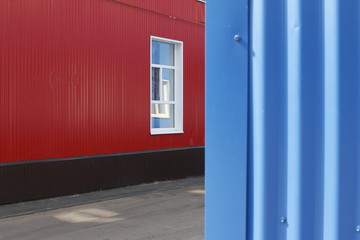 minimalism, color, geometry, lines, texture, wood, village, city, building, wires, roof, sky, gradient, old, vintage, tool, blue