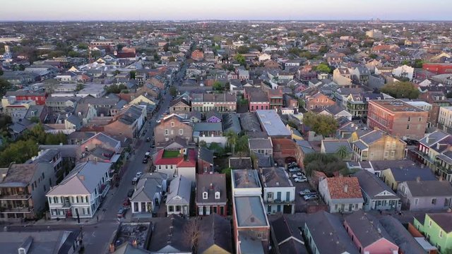 Aerial Fly Over Of the French Quarter New Orleans at Dusk