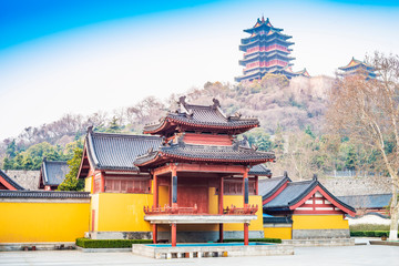 Scenery of Nanjing. Traditional Chinese stage and tower. Located in Nanjing, Jiangsu, China.
