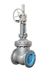 New large rotary valve of silver-gray color for installation in the water supply system. Close up, isolated. Manual valve