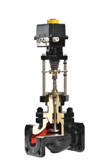 Internal components of the valve design with automatic electro-actuated. The valve is cut for exhibition