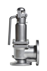 Automatic safety valve in metallic gray for water supply systems. Close-up. Spring valve