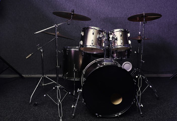 Fototapeta na wymiar Modern drum set in recording studio. Music equipment