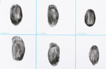 Fingerprint record sheet, top view. Criminal investigation