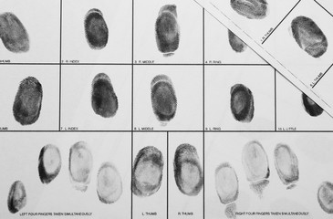 Fingerprint record sheets, top view. Criminal investigation