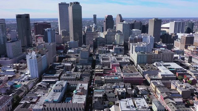 Aerial Pan from Right to Left of Downtown New Orleans on a Sunny Day