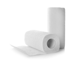 Rolls of paper towels on white background