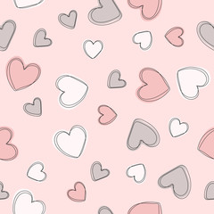 Soft, pastel pink background with hearts. Vector seamless pattern with hearts. Cute sweet love baby background. Colorful design for textile, wallpaper, fabric, decor.