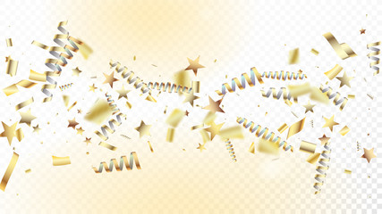 Modern Christmas Confetti Isolated Invitation Layout. Horizontal Stars Shimmer Background. Cool Rich VIP Christmas, New Year, Birthday Party Holiday Pattern. Christmas Confetti Isolated