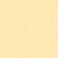 Soft, pastel yellow background with hearts. Vector seamless pattern with hearts. Cute sweet love baby background. Colorful design for textile, wallpaper, fabric, decor.
