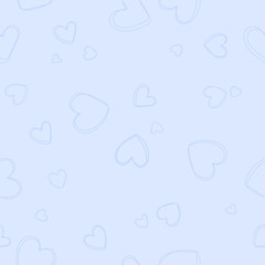Soft, pastel blue purple background with hearts. Vector seamless pattern with hearts. Cute sweet love baby background. Colorful design for textile, wallpaper, fabric, decor.