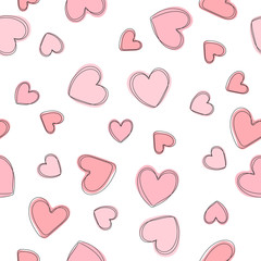 Soft, pastel pink background with hearts. Vector seamless pattern with hearts. Cute sweet love baby background. Colorful design for textile, wallpaper, fabric, decor.