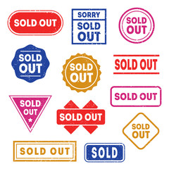 Colorful Sold Out Labels or Stamps Set. Vector