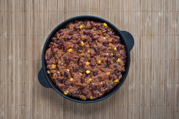 Quinoa red bean chili. Mexican spicy dish. 