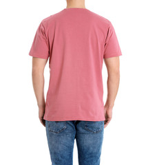 Obraz premium Young man on white background, closeup. Weight loss