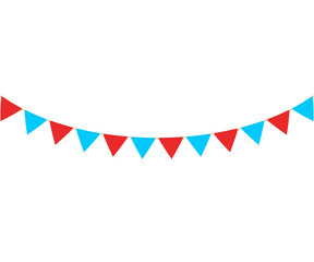 Obraz premium Red and blue triangle flags. Vector illustration. Isolated.