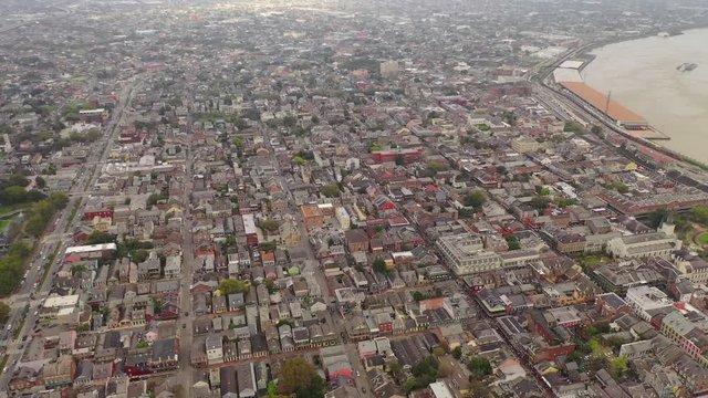 Aerial View Zooming Downward over the French Quarter New Orleans