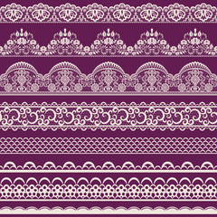 Horizontally seamless red lace background with ribbons