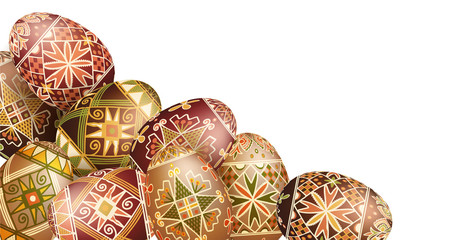 Pysanky easter eggs isolated on white. Traditional ukrainian easter eggs.