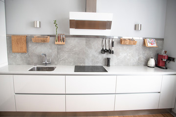 perfect white kitchen with a gray interior