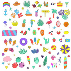 Big hand drawn clipart summer collection. Colorful vector illustration
