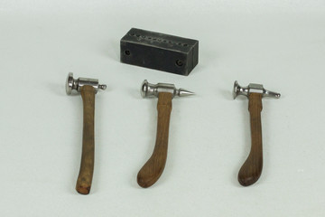 Hammers for jewelry art work. Hand tools with wooden handle used for making jewelry.