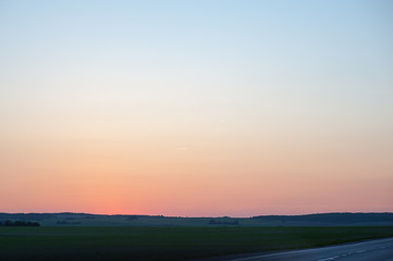 Sunset enlightens endless fields surrounding Stuttgart, Germany