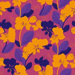 Tapeten Orange Nahtloses Orchideenmuster in den hellen Retrofarben der 60er Jahre