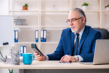 Aged male employee working in the office 