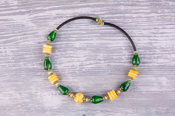 A necklace with chalcedony and onyx