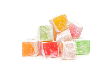 Assorted turkish delight isolated on white.