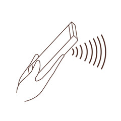 hands with smartphone and sound wave