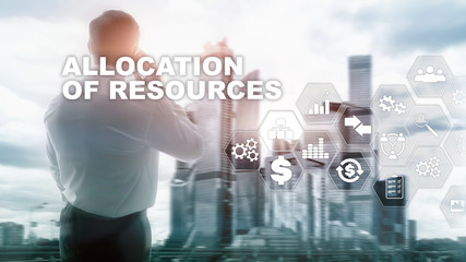 Allocation of resources concept. Strategic planning. Mixed media. Abstract business background. Financial technology and communication concept