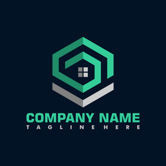 hexagonal letter G E real estate architecture vector flat logo