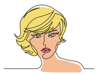 continuous line drawing of beautiful hairstyle woman on white background