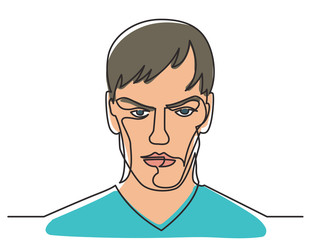 continuous line drawing of confident young man portrait on white background