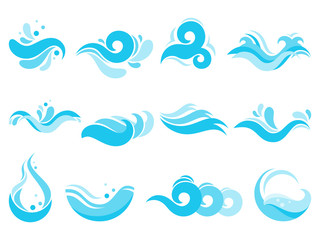 Sea water splash. Spa pool waves, ocean surf tide and waters swirls isolated vector icons illustration set