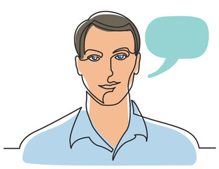 continuous line drawing of positive man portrait on white background