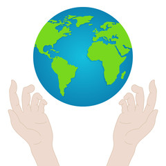 Hands with Earth. People's Hands Holding the Globe. Peace Day Concept. Vector illustration for Your Design.