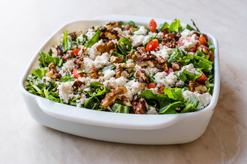 Curd Cheese Salad with Walnut, Arugula Rucola or Rocket Leaves / Cottage Salad.