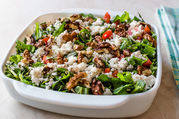 Curd Cheese Salad with Walnut, Arugula Rucola or Rocket Leaves / Cottage Salad.