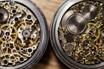 Skeleton watch. skeletonization vintage antique pocket watches. stylized skull on the clockwork....