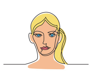 continuous line drawing of woman portrait on white background