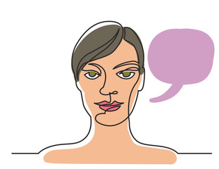 continuous line drawing of woman with short hair on white background