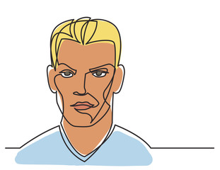 continuous line drawing of young man portrait on white background