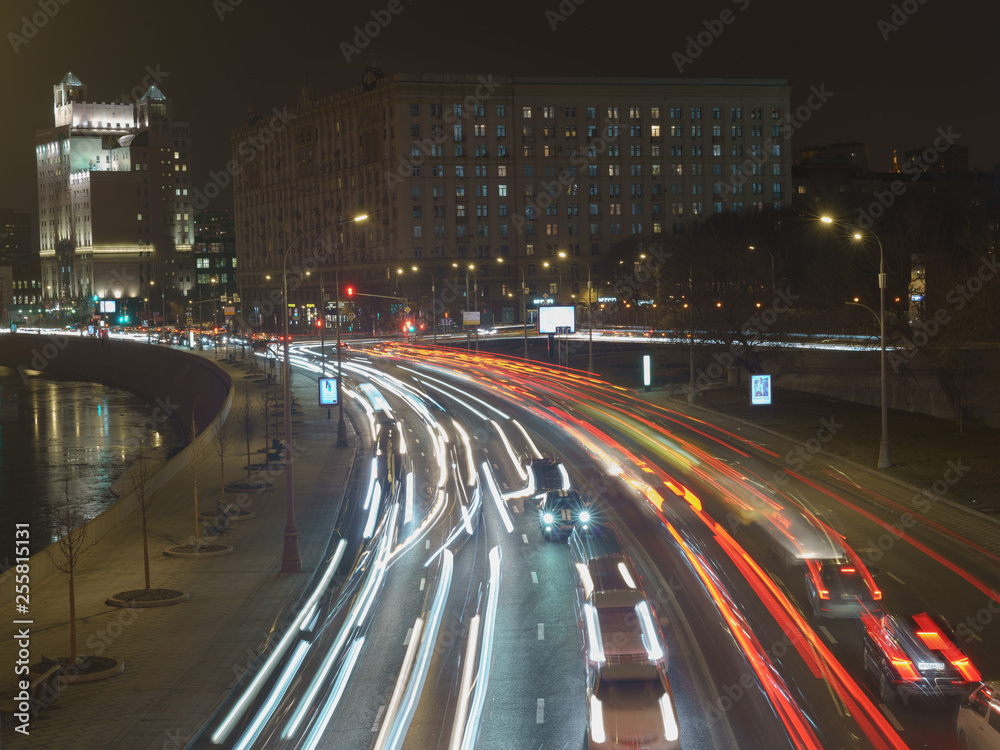 Wall mural Long exposure image of Moscow city at night time