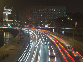 Fototapeta na wymiar Long exposure image of Moscow city at night time
