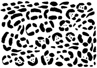 Animal print, black spots of a jaguar on a white background. Stock vector illustration.