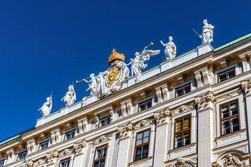 Architectural details of the Hofburg Palace, former principal imperial palace of the Habsburg dynasty rulers , nowadays the official residence of the President of Austria.